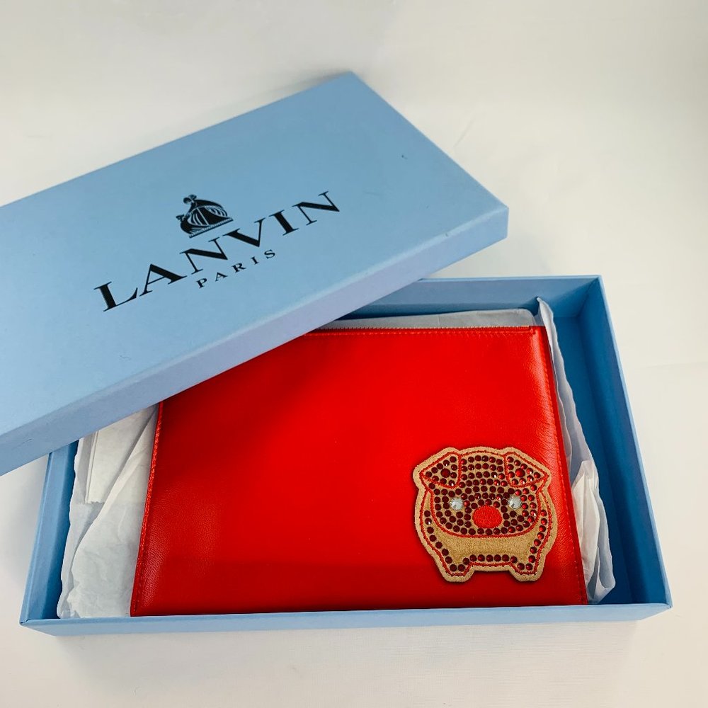 Lanvin red lambskin pochette with crystal pig